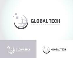 global tecnología logo creativo píxel mundo conectar datos diseño modelo negocio vector