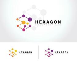 hexágono logo creativo conectar molécula átomo educación Ciencias laboratorio diseño moderno vector