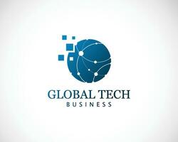 global tech logo creative color modern pixel digital design concept business network vector