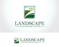 landscape logo creative tree pines garden sun illustration vector