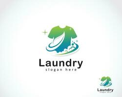 lavandería logo creativo naturaleza salir limpiar lavar ropa diseño concepto vector