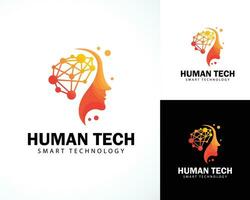 human tech logo creative smart growth brain tech connect network digital logo design concept innovation vector