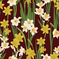 hand draw seamless pattern with yellow and white narcissuses vector