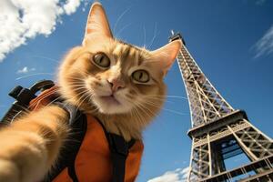 AI generated Funny cat going on vacation, cat travel concept, AI Generative photo