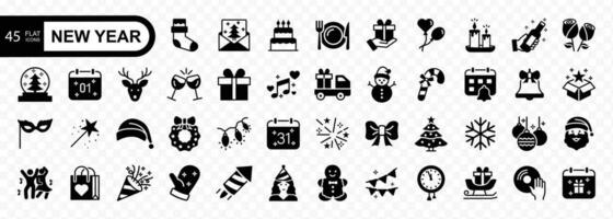 Happy new Year and Merry Christmas  icons  collection. New year holiday set of web icons in flat style. vector