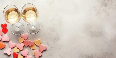 AI generated Valentine's day background with red wine, gift box and hearts  Generated ai photo