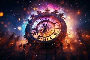 AI generated Image of old vintage pocket watch over burning fire background. Time concept happy new year Generative ai photo