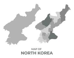 Greyscale vector map of North Korea with regions and simple flat illustration