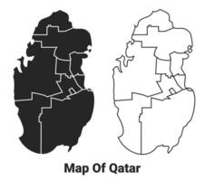 Vector Black map of Qatar country with borders of regions