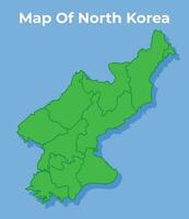 Detailed map of North Korea country in green vector illustration