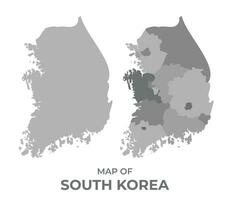 Greyscale vector map of South korea with regions and simple flat illustration