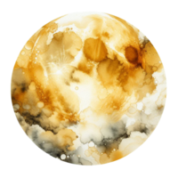 AI generated Circle watercolor of full moon drawing in pale golden yellow element design clip art style on png transparency