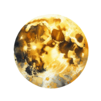 AI generated watercolor drawing, an abstract golden yellow background texture resembling a half-moon, stroke brush drawing on white background. 4k png