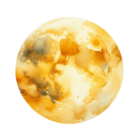 AI generated Circle watercolor of full moon drawing in pale golden yellow element design clip art style on png transparency