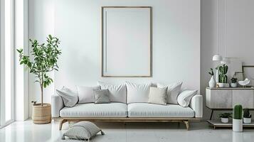ai generado blanco vivo habitación interior diseño con sofá mínimo estético 3d prestados foto