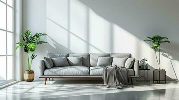 AI generated living room interior design with sofa minimal aesthetic 3d rendered photo