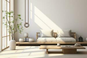 AI generated living room interior design with sofa minimal aesthetic 3d rendered photo