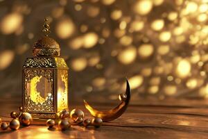 AI generated 3d rendered Ornamental Arabic lantern glowing invitation for Muslim holy month Ramadan Kareem photo