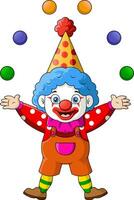 Cute clown cartoon juggling colorful balls vector