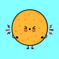 enojado galletas personaje. vector mano dibujado dibujos animados kawaii personaje ilustración icono. aislado en azul antecedentes. triste galletas personaje concepto