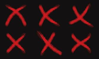 Collection of different red cross marks grunge style. Red x sign vector