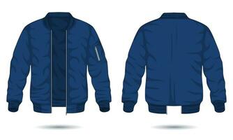 Casual blue bomber jacket template front and back view vector