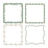 Set of Christmas frame with tree branch and garland, leaves. vector