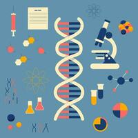 Set of DNA symbols for science and medicine. Vector illustration. Microscope. DNA test. Generation