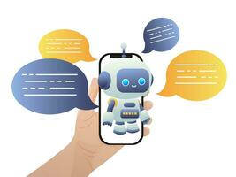 Cute cartoon robot. AI Content Generator. Chatbot technology. AI chat bot based on artificial intelligence and neural networks. People use chatbot. Vector. vector