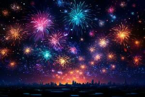 AI generated Colorful fireworks on night sky background. New Year celebration Generative ai photo