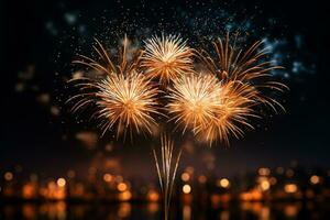 AI generated Colorful fireworks on night sky background. New Year celebration Generative ai photo