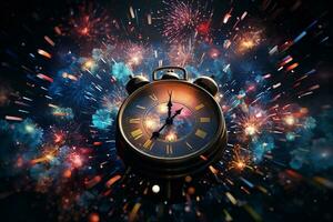 AI generated Image of old vintage pocket watch over burning fire background. Time concept happy new year Generative ai photo