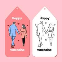 Happy Valentine's Day label with hand drawn illustration in flat design style vector