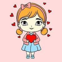 ilustración de linda personaje participación un corazón, personaje ilustración para San Valentín día, plano diseño estilo vector
