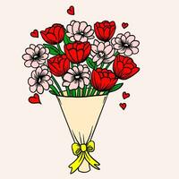 ilustración de flores y amar, ilustración para San Valentín día en plano diseño estilo vector