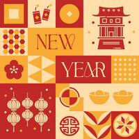 Imlek Chinese New Year seamless pattern in scandinavian style postcard with Retro clean concept design vector