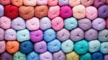 AI generated Multicolored skeins of yarn for knitting photo