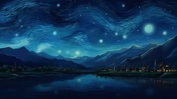 AI generated Night landscape with mountains and the starry sky photo