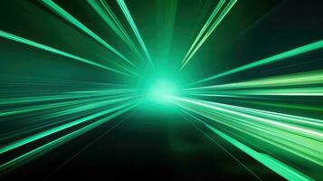 ai generado resumen verde rayos en un negro antecedentes con un velocidad movimiento difuminar foto