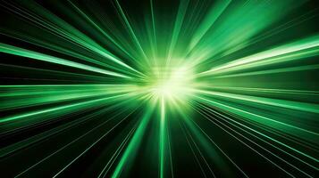 AI generated abstract green rays on a black background with a speed motion blur photo