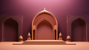 ai generado Ramadán Mubarak islámico antecedentes con mezquita y puerta foto