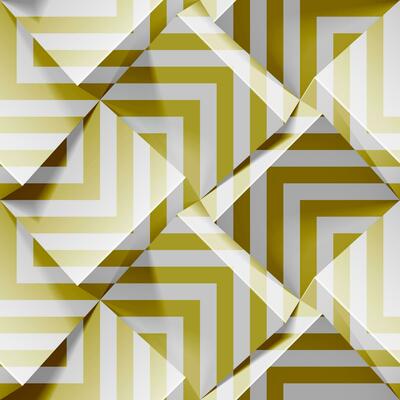 Light seamless geometric pattern. Realistic 3d cubes with golden strips. Vector template for wallpapers, textile, fabric, wrapping paper, backgrounds. Abstract texture with volume extrude effect.
