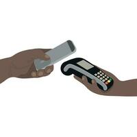 Smartphone and terminal, flat vector, isolate on white, cashless payment, finance, people of different ethnicity vector