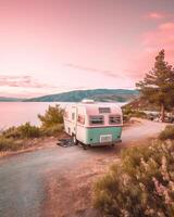 AI generated travel with campervan photo