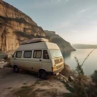 AI generated travel with campervan photo