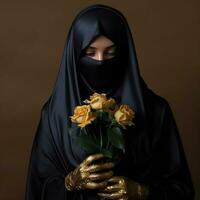 ai generado musulmán niña con hijab foto