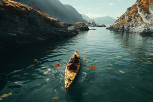 AI generated Drone view of people going kayaking photo