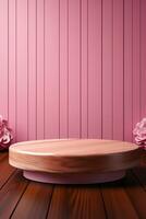 AI generated pink pastel podium for product photography photo