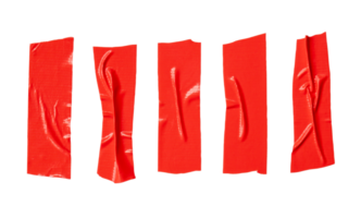 Red adhesive vinyl tape stripes in set isolated with clipping path in png file format. Top view and flat lay