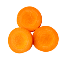 Top view of beautiful orange carrot slices in stack isolated with clipping path in png file format